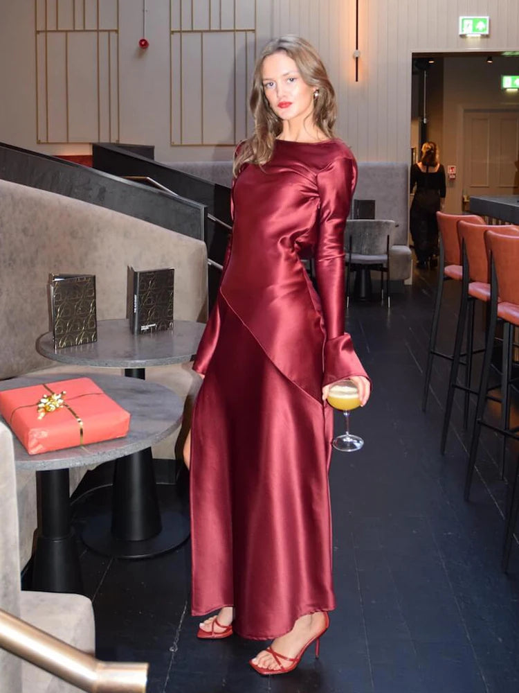 Elegant Women's Backless Satin Maxi Dress for Autumn Parties - Image 7