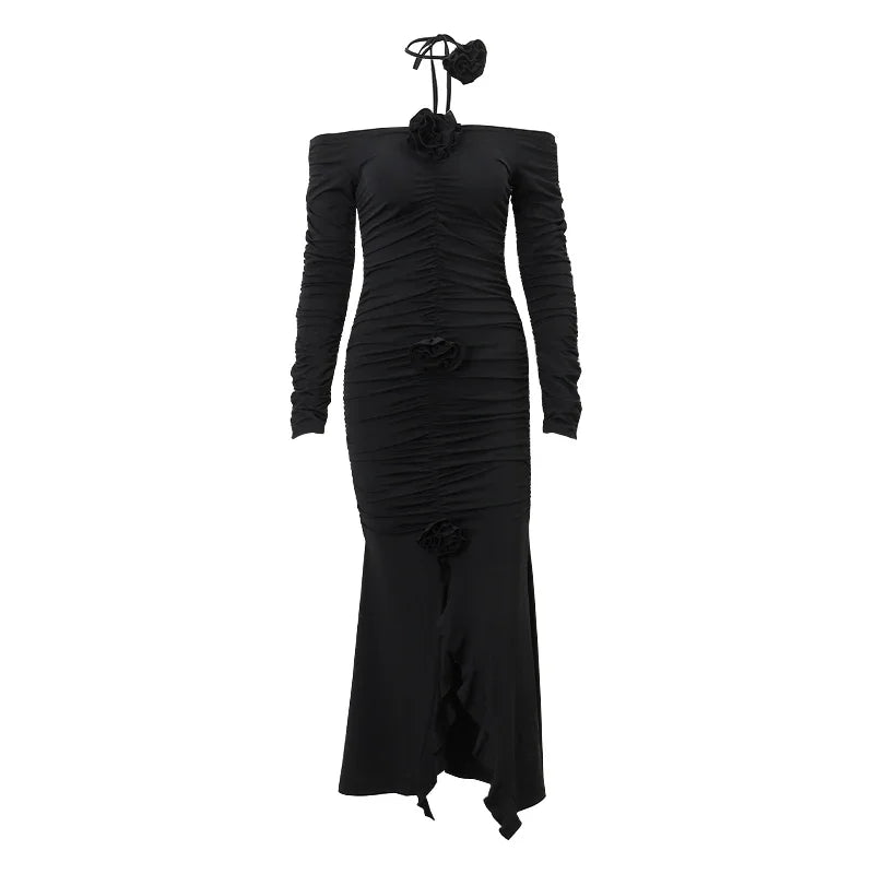 Elegant Off-Shoulder Maxi Dress with Floral Ruffles - Image 8