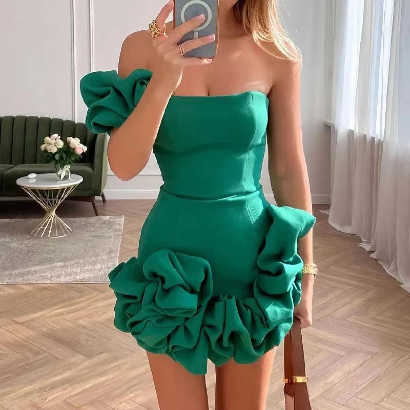 Elegant One-Shoulder Ruffle Bodycon Dress for Summer Parties