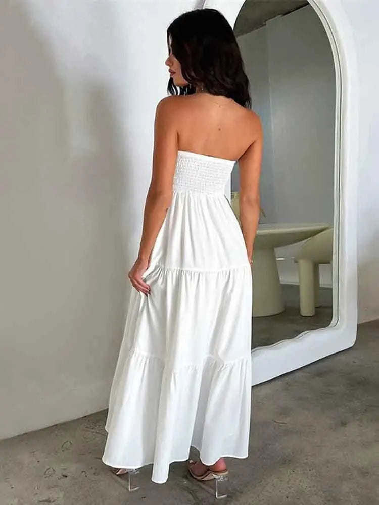 Elegant Ruffle Backless White Strapless Evening Dress for Women - Image 3