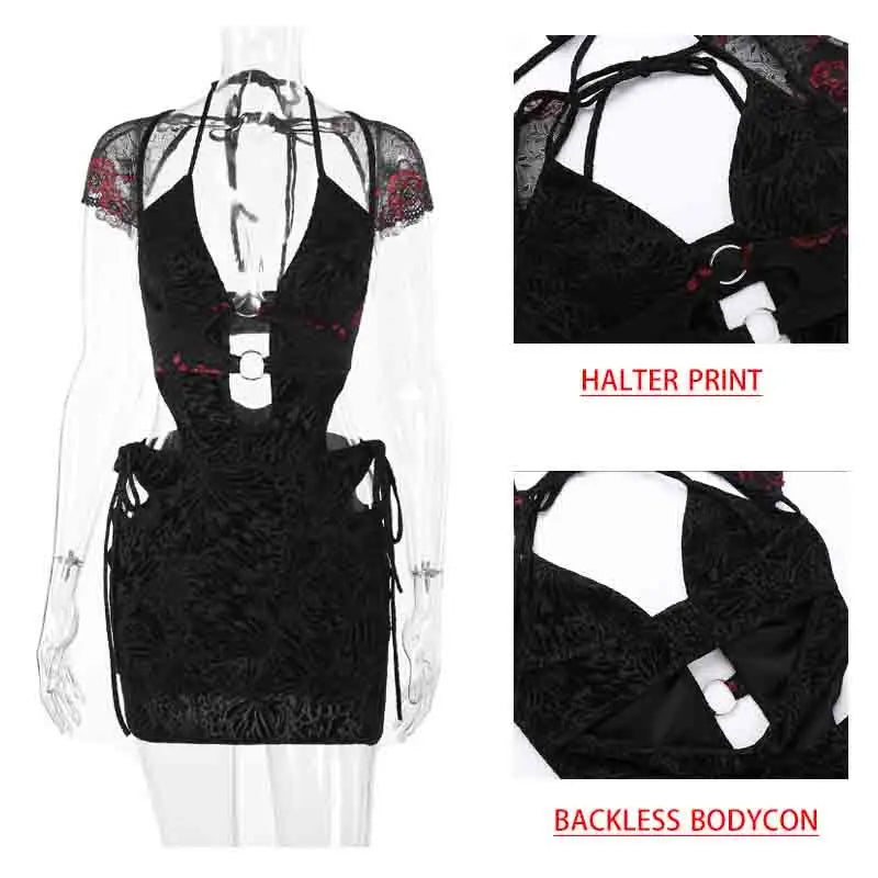Black Lace Hollow Out Backless Bodycon Mini Dress for Women - Image 5