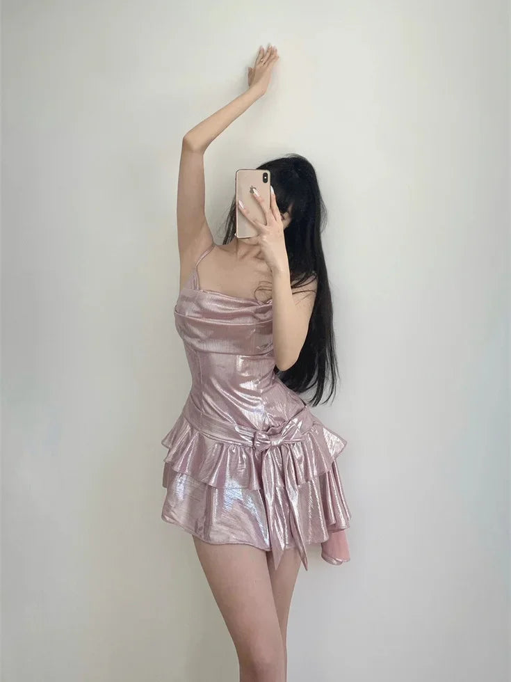 Asymmetrical Pink Ruffle Mini Dress for Elegant Summer Parties - Image 6