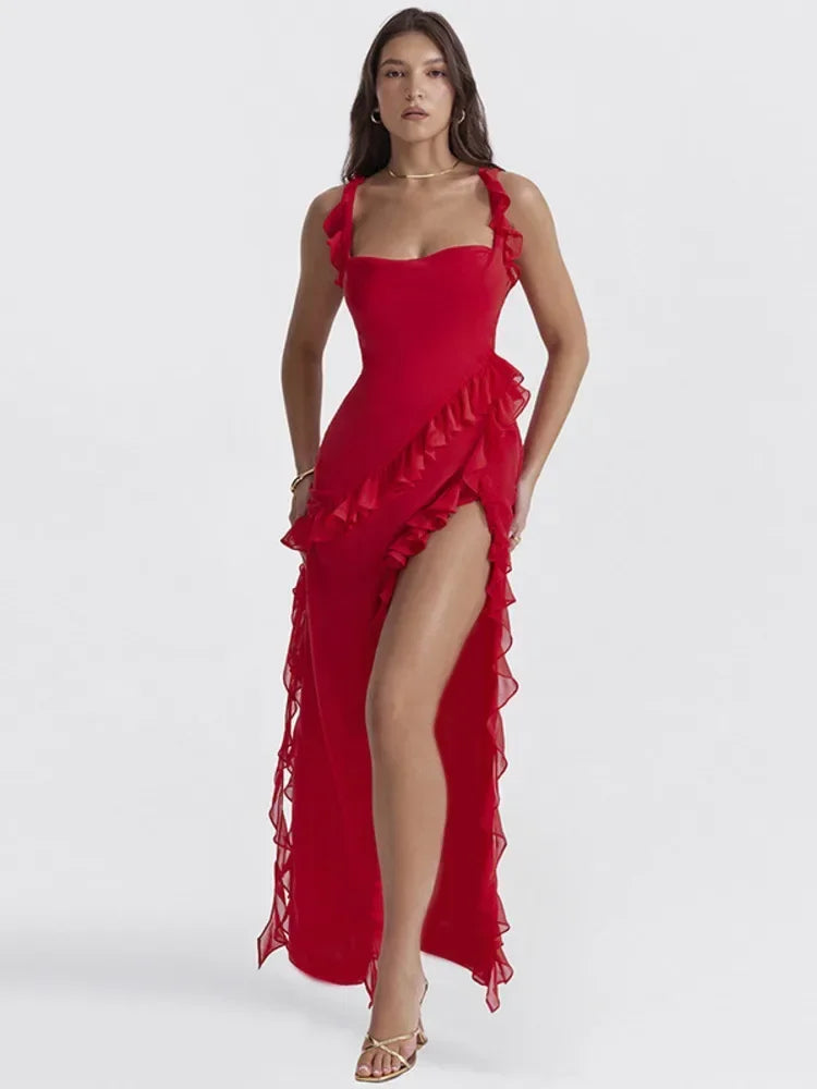 Sexy Backless Spaghetti Strap Thigh High Split Midi Dress - Image 3