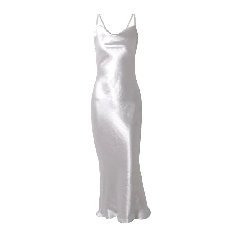 Elegant Backless Satin Halter Fishtail Skirt Dress - Image 8
