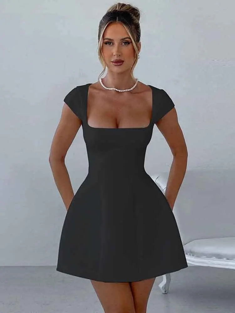 Elegant White A-Line Square Collar Evening Party Dress - Image 5