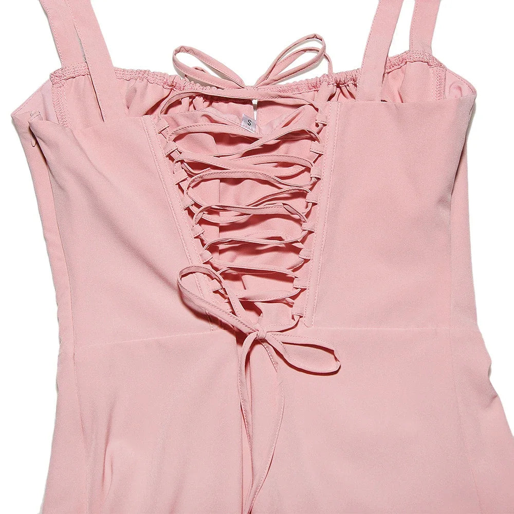 Elegant Lace-Up Spaghetti Strap Midi Dress for Summer - Image 7