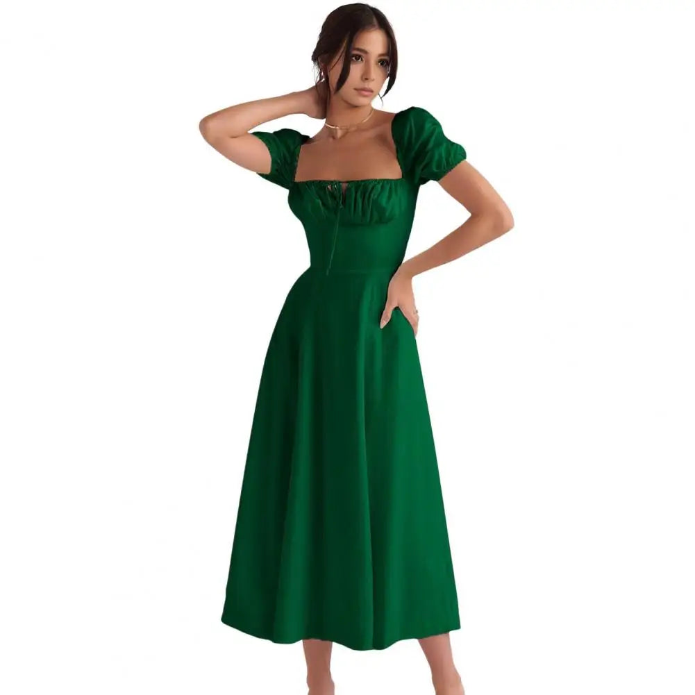 Elegant Tiered Midi Dress with Lace-Up Straps for Women - Image 7
