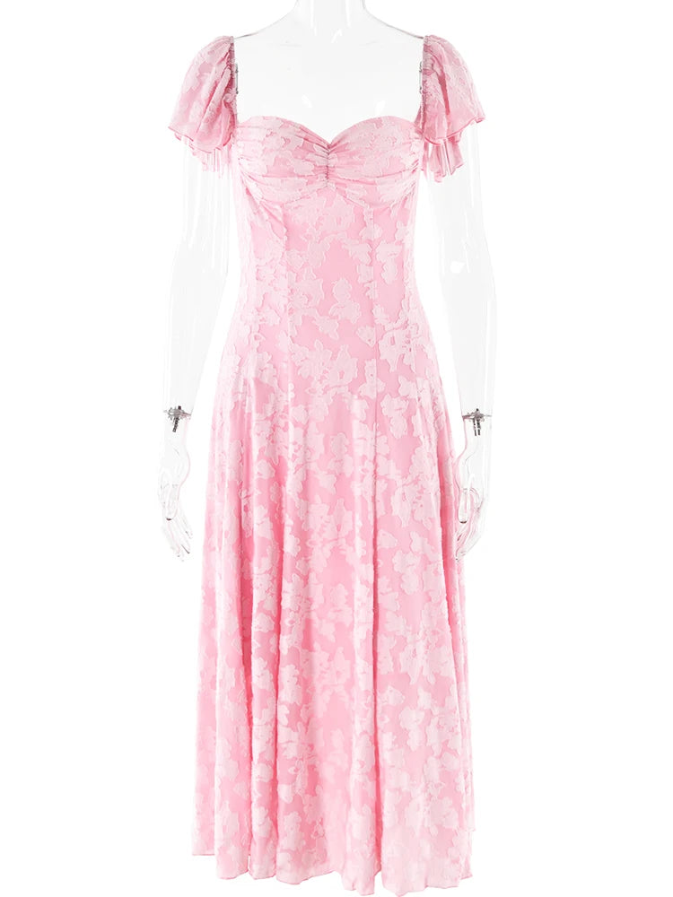 Elegant Pink Backless Maxi Dress with Lace Details - Image 6