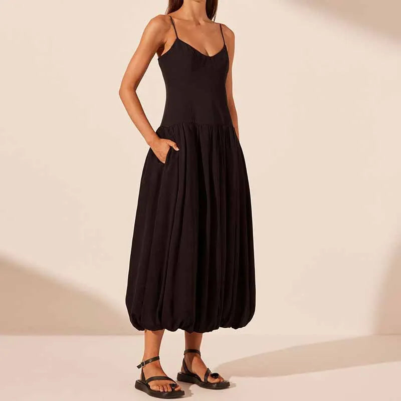 Vintage Sleeveless Maxi Dress with V-Neck and Bubble Silhouette - Image 5