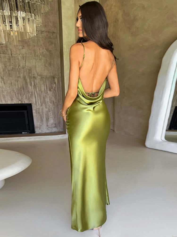 Elegant Sleeveless Satin Maxi Dress with High Slit - Image 3