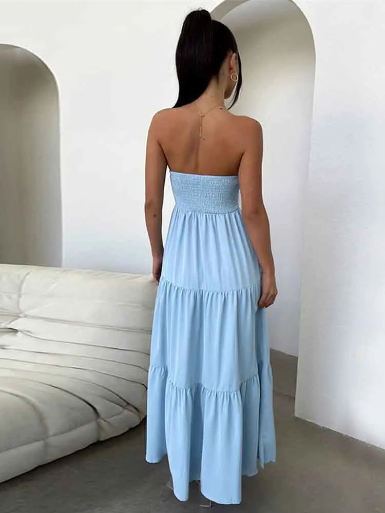 Elegant Ruffle Backless White Strapless Evening Dress for Women - Image 4