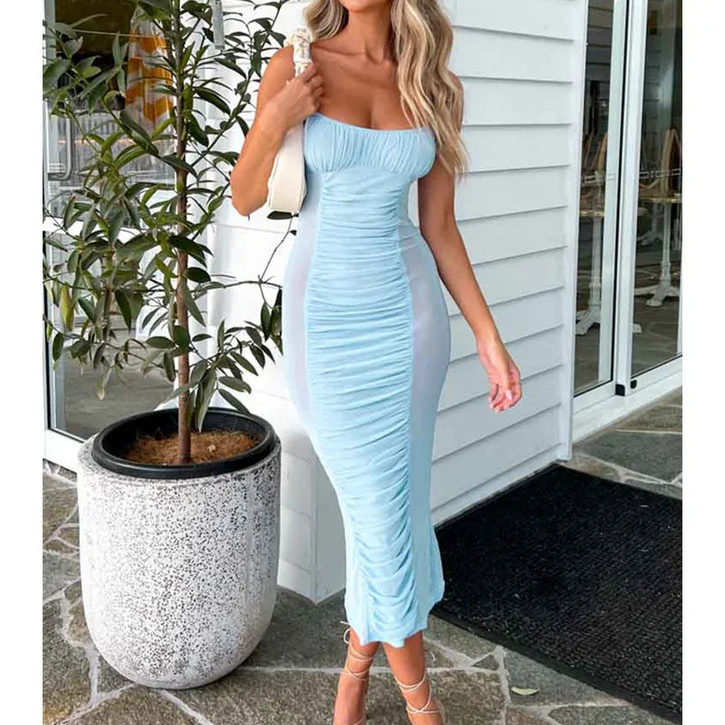 Elegant See-Through Spaghetti Strap Bodycon Summer Dress