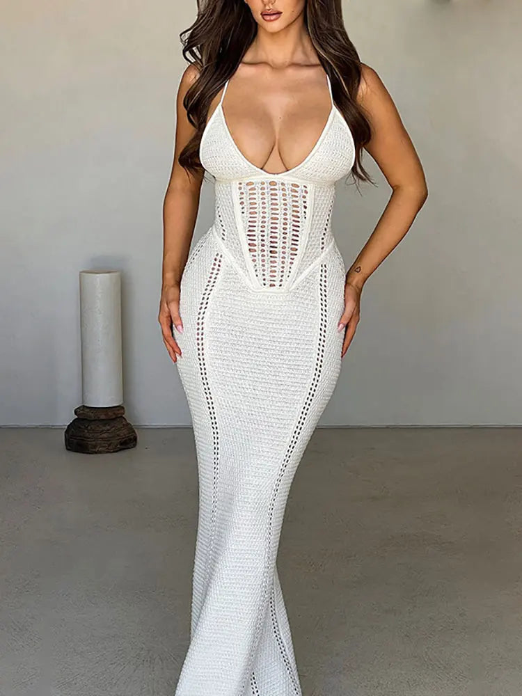 Hollow Out Backless Knit Maxi Dress for Summer Parties - Image 5
