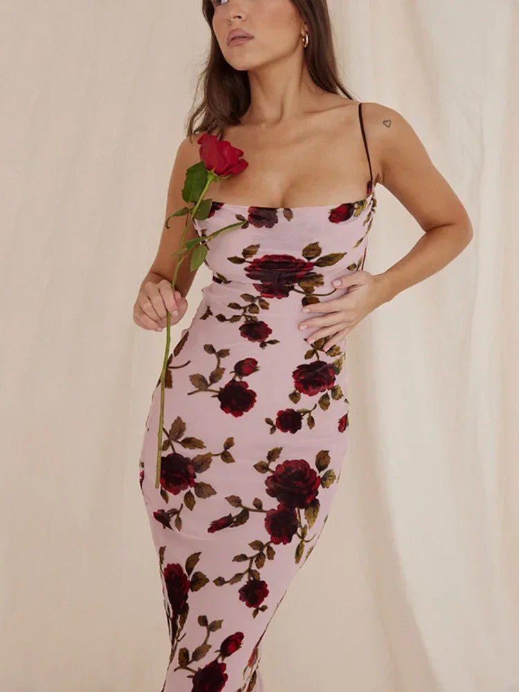 Elegant Backless Floral Print Midi Dress for Women - Image 5