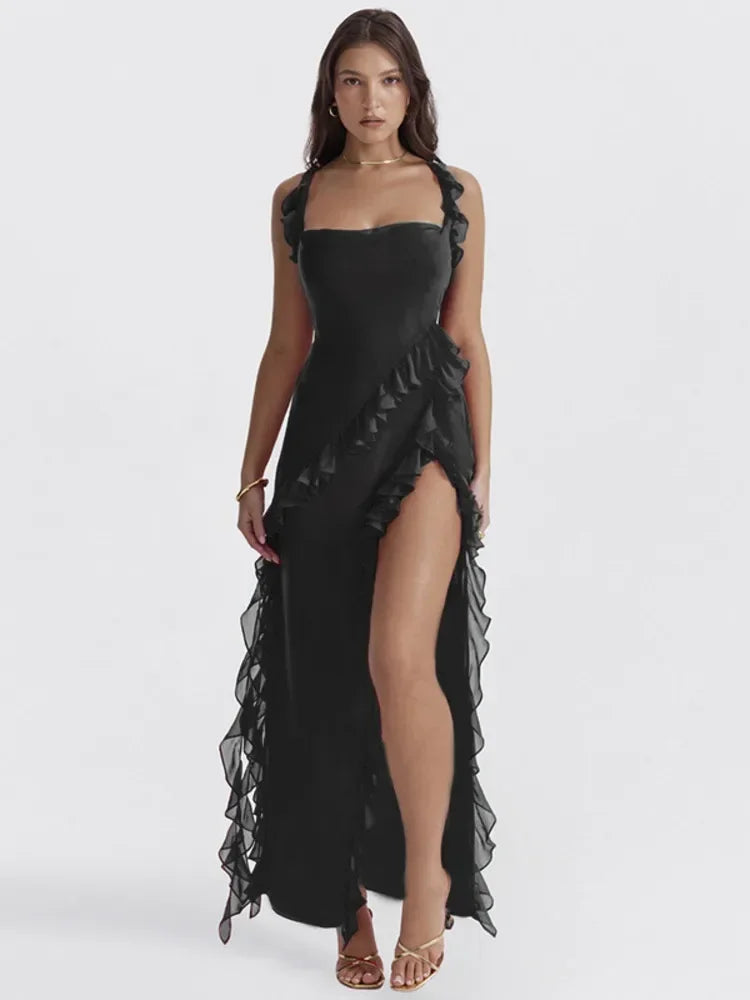Sexy Backless Spaghetti Strap Thigh High Split Midi Dress - Image 7
