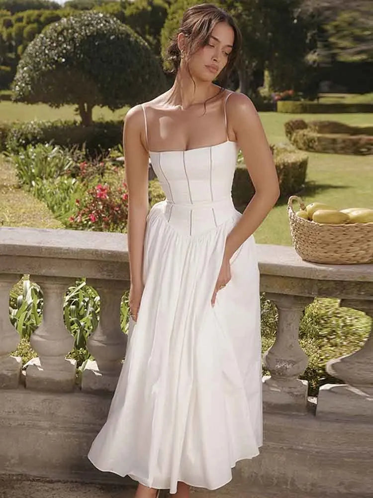 Elegant White Backless Ruffle Maxi Dress for Women