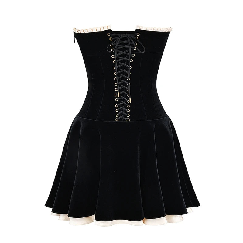Elegant Off-Shoulder Velvet Pleated Strapless Mini Dress - Image 7