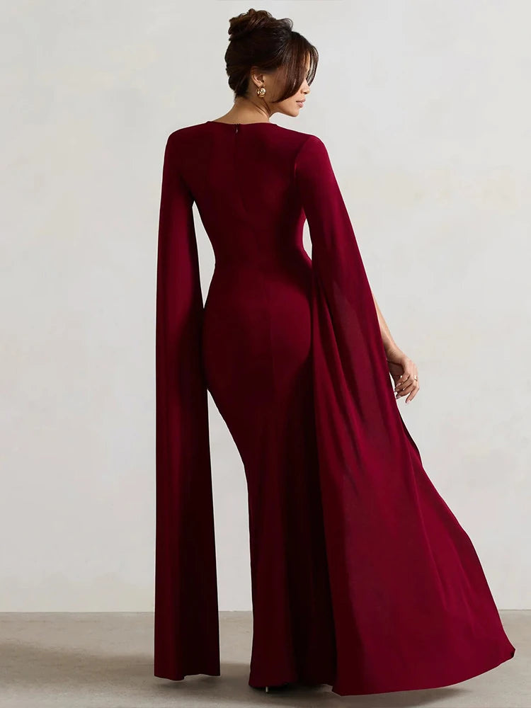 Elegant Pleated Long Sleeve Bodycon Evening Dress for Women - Image 3