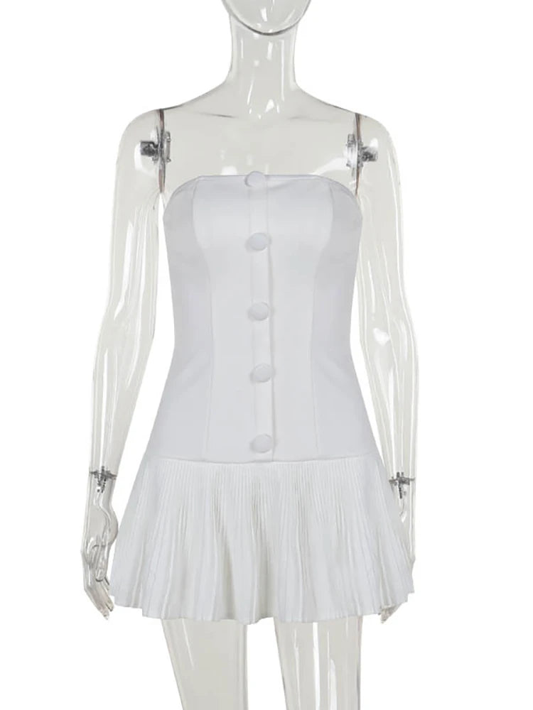 Elegant Strapless High Waist Pleated Summer Dress for Women - Image 6