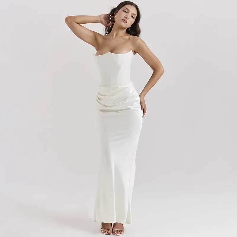 Elegant Ruched Satin Maxi Dress for Summer Parties - Image 7