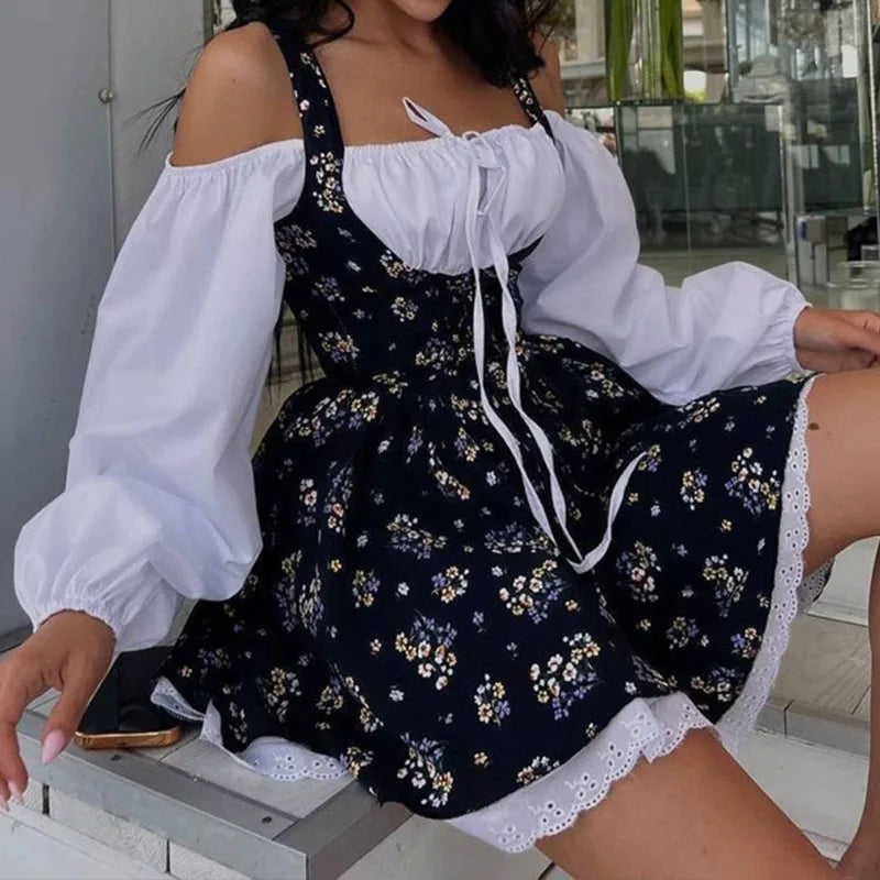 Elegant Floral Off-Shoulder A-Line Puff Sleeve Party Dress - Image 4