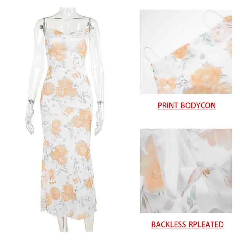 Elegant Pink Mesh Print Backless Summer Dress for Women - Image 6