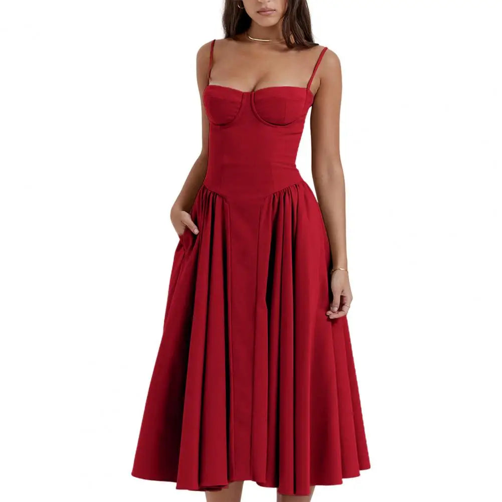 Elegant Midi Dress with Corset and Pockets for Parties - Image 7