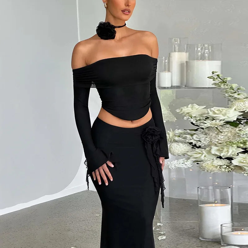 Chic Women's Fall Sexy Bustier Blouse & Skirt Set - Image 7
