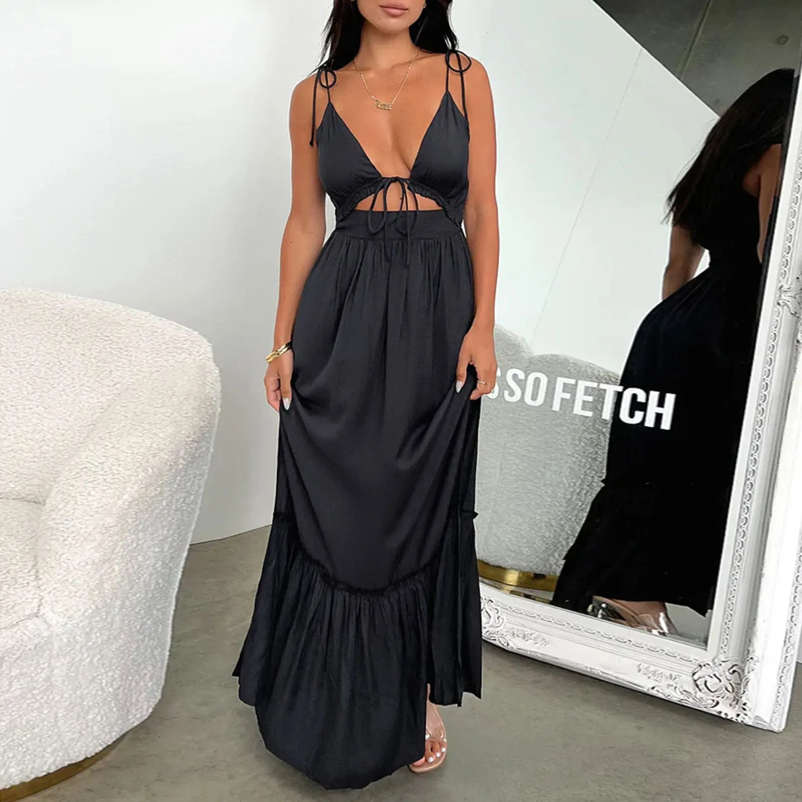 Women's Summer Cutout Sleeveless Spaghetti Strap Dress - Image 3