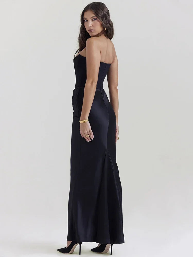 Elegant Off-Shoulder Black Bodycon Maxi Dress for Parties - Image 3