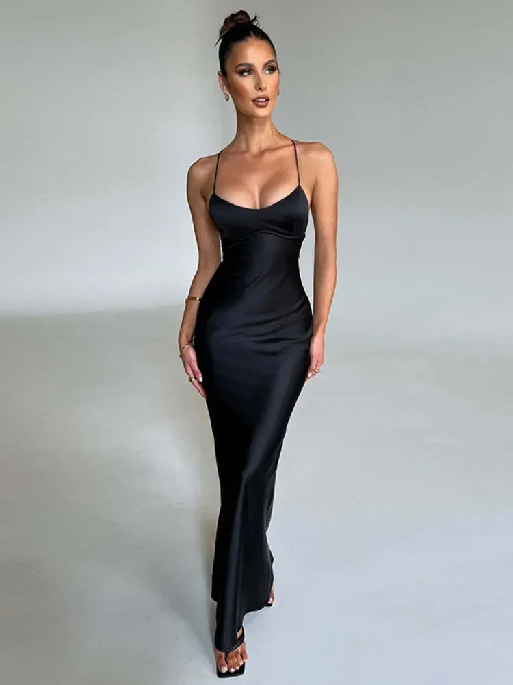 Satin Backless Maxi Dress - Spaghetti Strap Bodycon Style - Image 5
