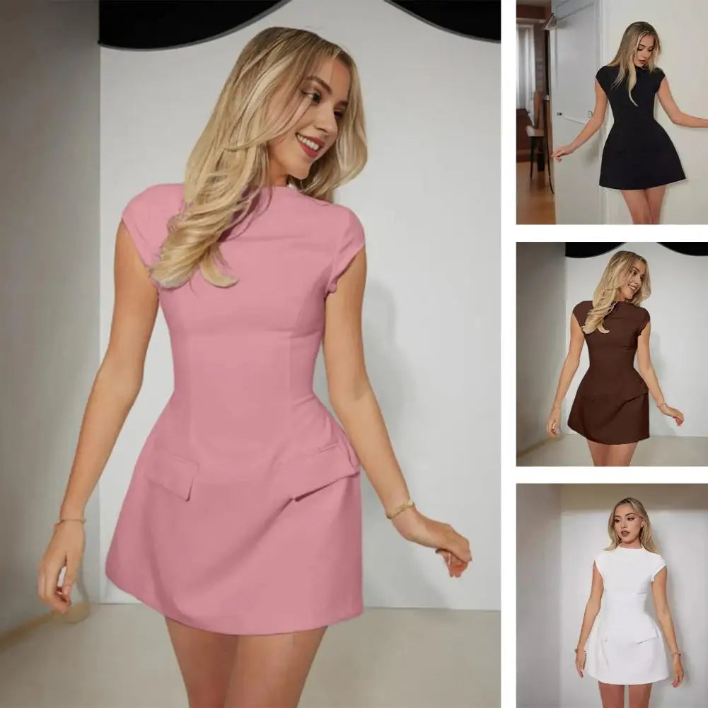 Elegant A-Line Summer Dress with Short Sleeves for Women - Image 6