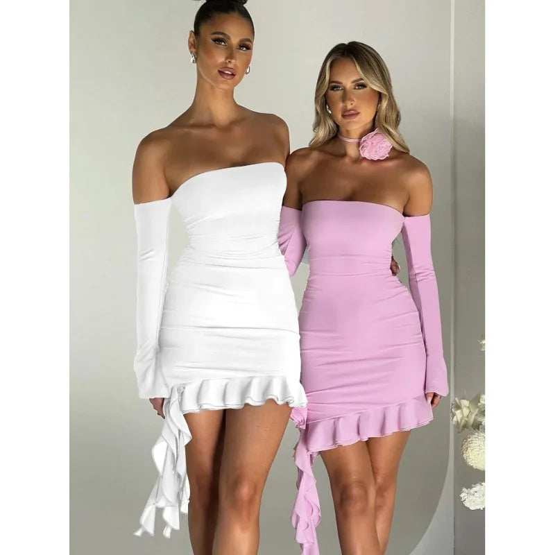 Autumn Women's Sexy Ruffled Off-Shoulder Slim Fit Dress - Image 4