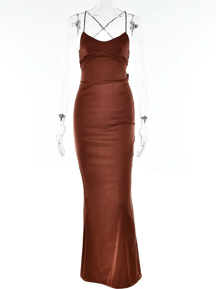 Satin Backless Maxi Dress - Spaghetti Strap Bodycon Style - Image 7