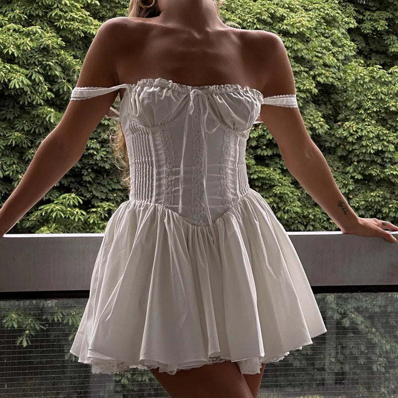 Women's Summer Lace Splicing Drawstring Mini Dress - Image 5