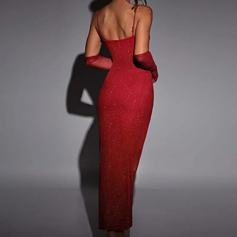 Sleek High Split Satin Spaghetti Strap Evening Dress - Image 6