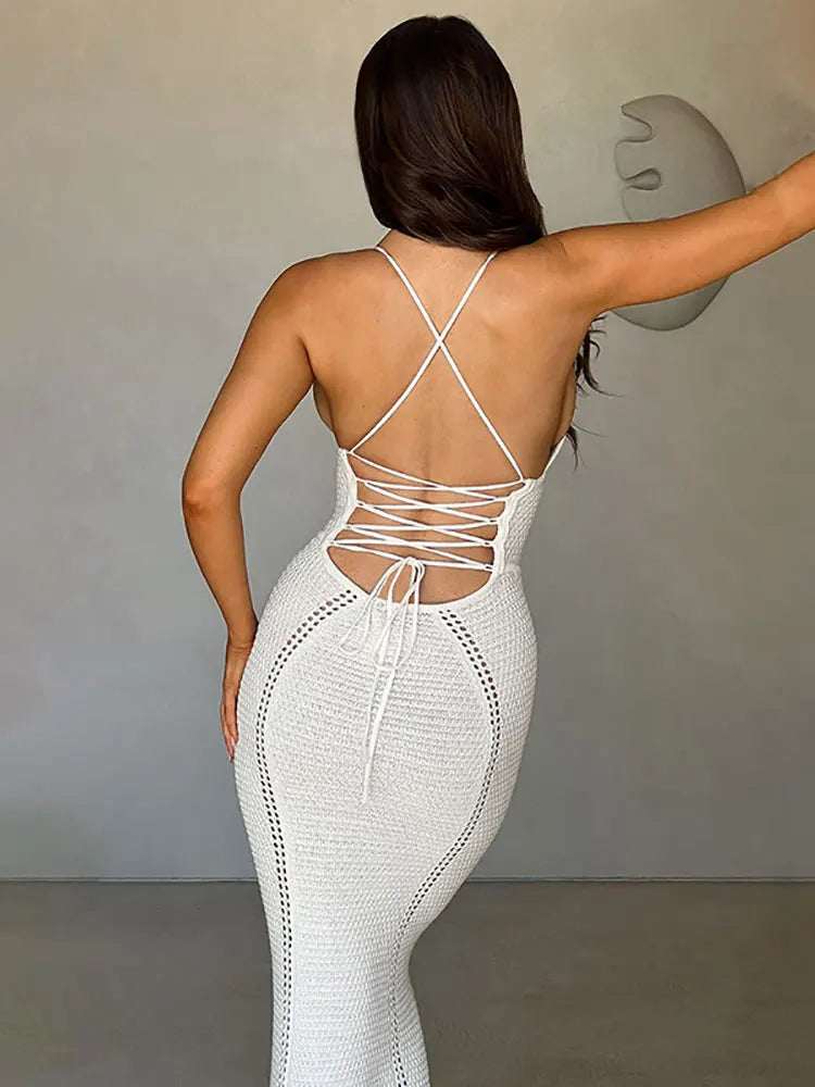 Hollow Out Backless Knit Maxi Dress for Summer Parties - Image 7