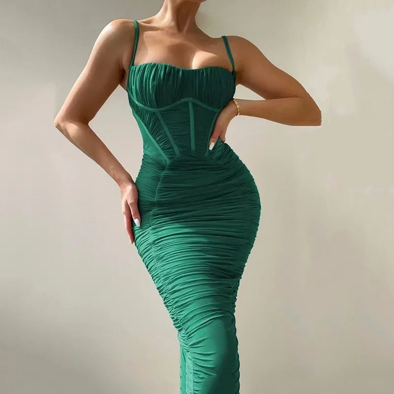 Elegant Backless Spaghetti Strap Ruched Maxi Dress for Women - Image 7