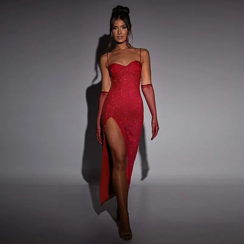 Sleek High Split Satin Spaghetti Strap Evening Dress - Image 4