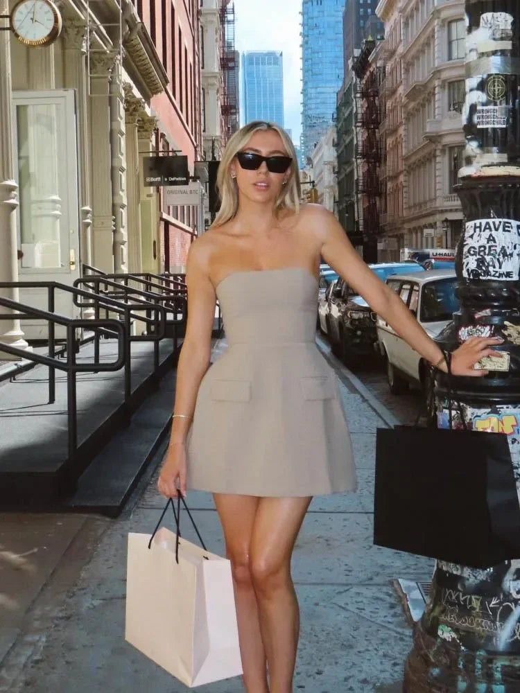 Elegant Strapless Mini Dress with Pockets for Women
