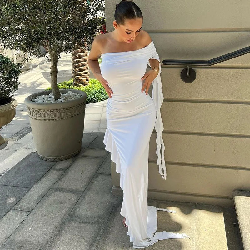 Elegant One Shoulder Ruffle Maxi Dress for Summer Events - Image 5