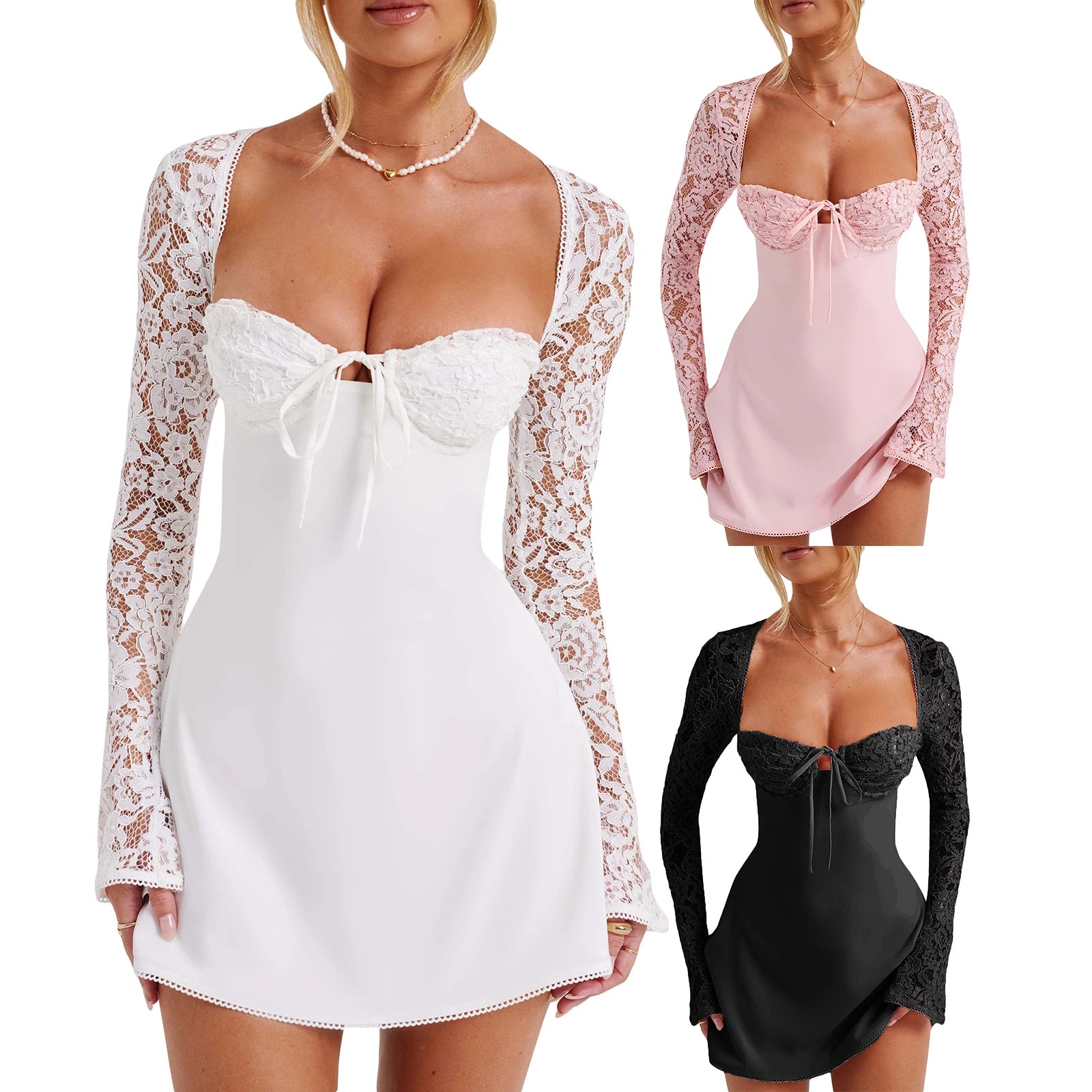 Backless Lace Patchwork Mini Dress for Cocktail Events - Image 7