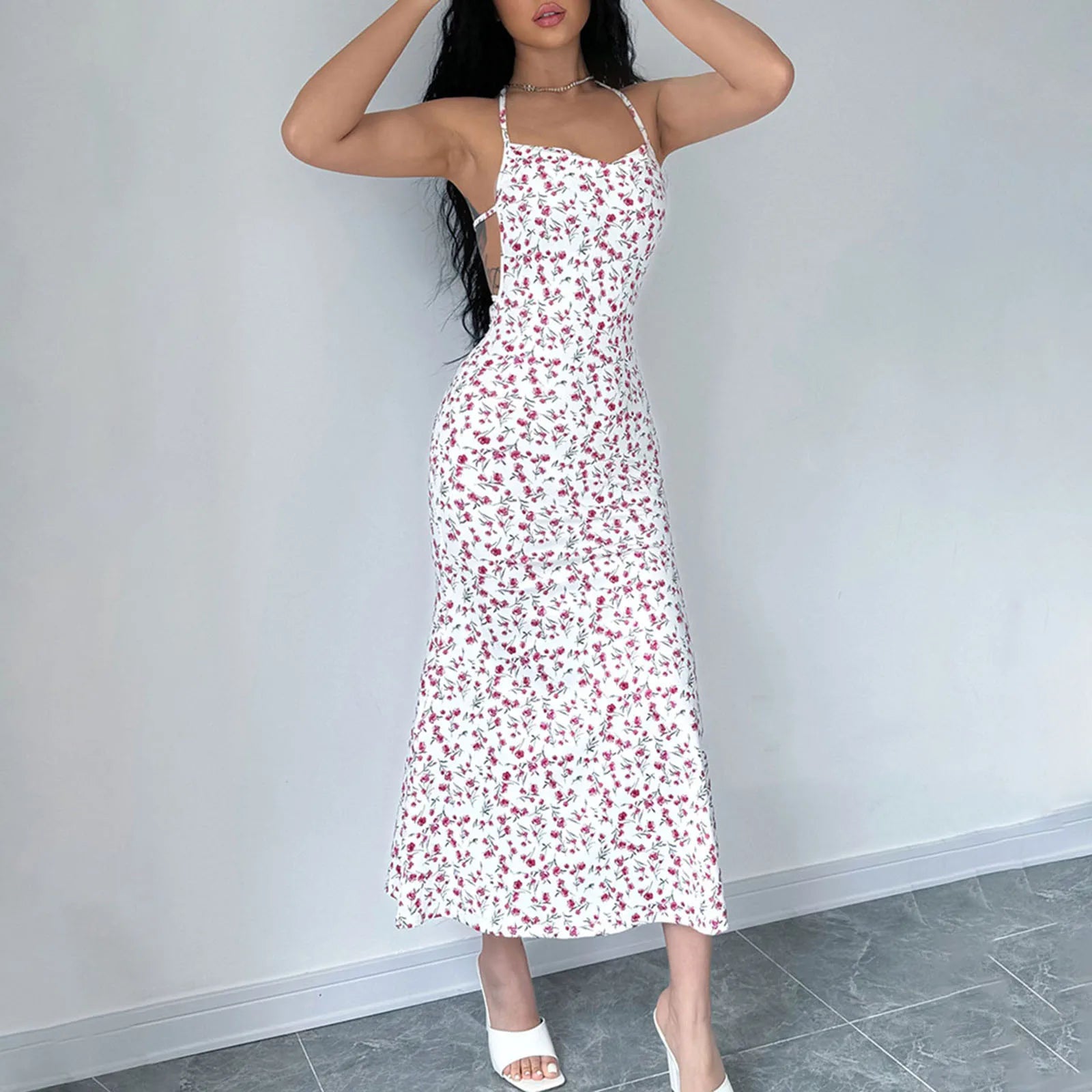 Floral Halter Neck Summer Dress for Beach Parties - Image 7
