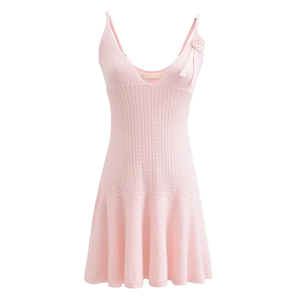 Elegant Floral Appliqué Slim Knit Summer Dress for Women - Image 5