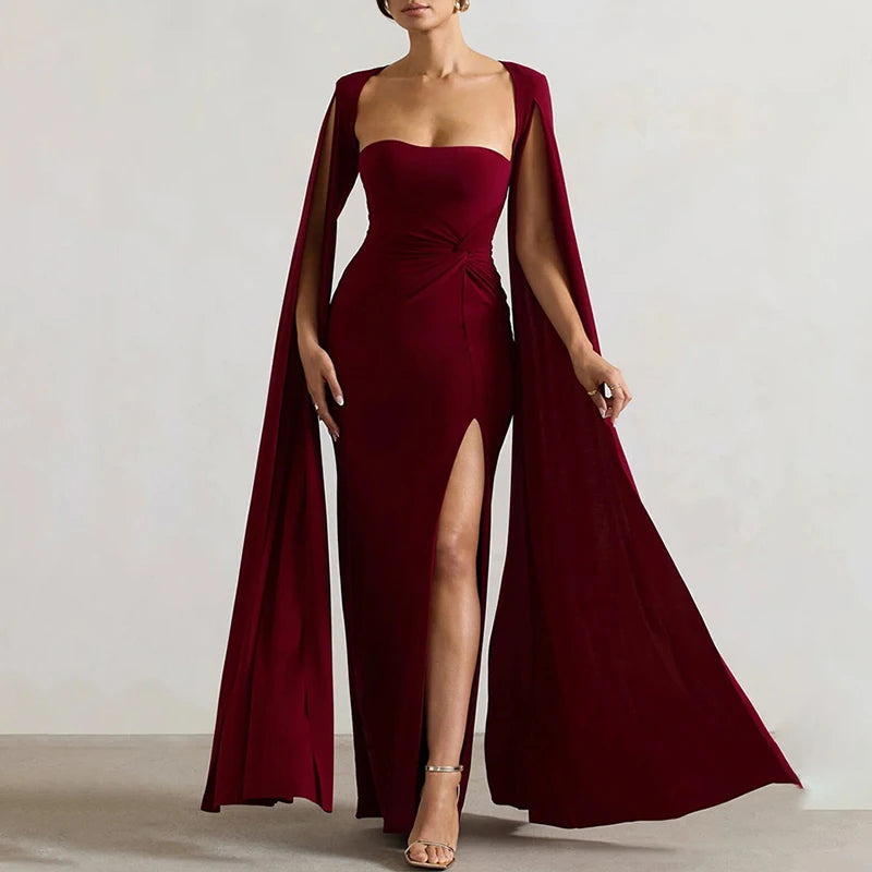 Elegant Square Neck Hollow Long Sleeve Party Dress - Image 5