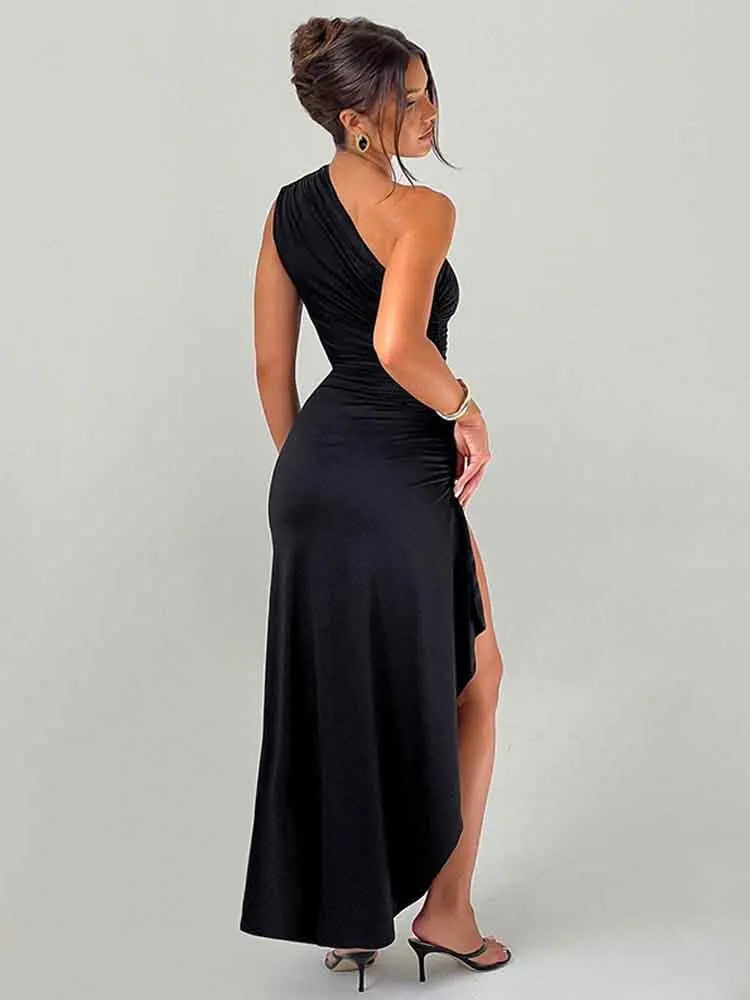 Elegant One-Shoulder Backless Pleated Evening Dress for Women - Image 3