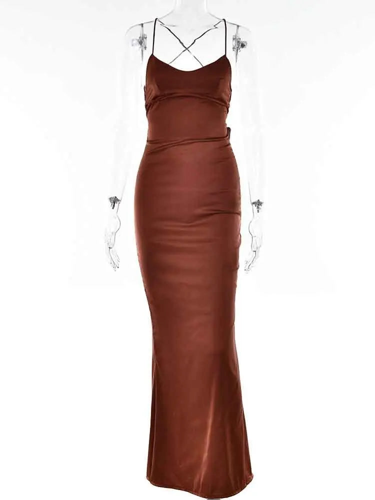 Elegant Satin Black Backless Bodycon Maxi Dress for Women - Image 10