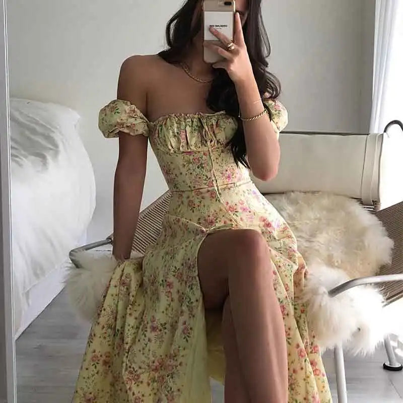 Elegant Floral Print Puff Sleeve Dress for Summer Parties - Image 8