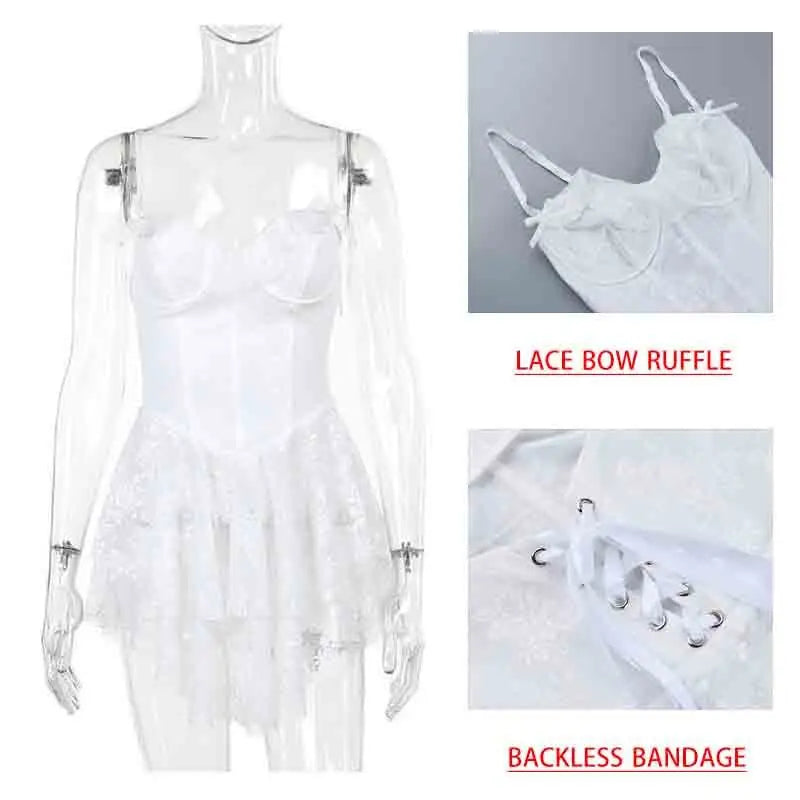 Elegant White Lace Print Backless Maxi Dress for Women - Image 5
