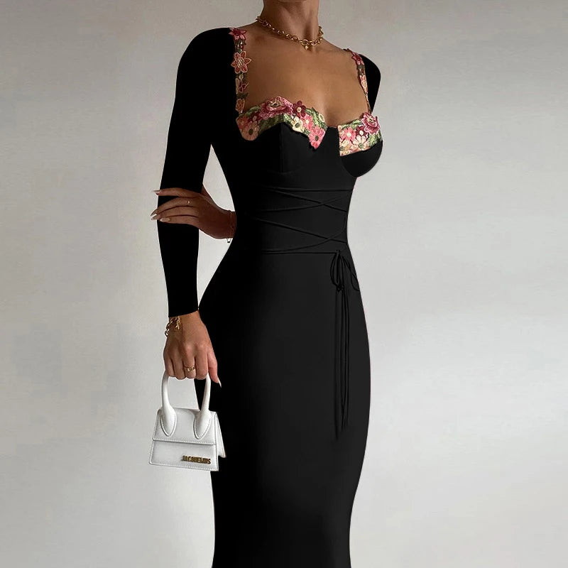 Elegant Floral Patchwork A-Line Party Dress for Women - Image 4